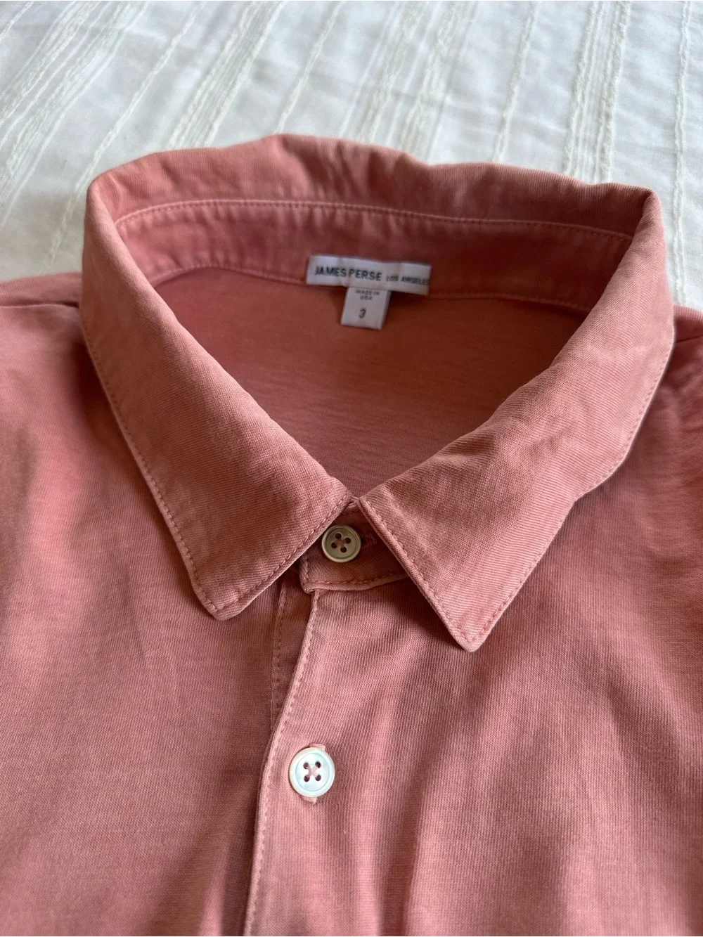JAMES PERSE Sueded Jersey Polo Shirt | Coral Mens 3 - Picture 2 of 11